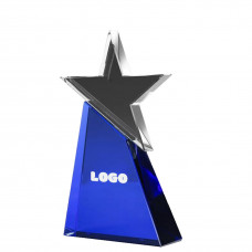 Blue And Clear Star Crystal Award Trophy